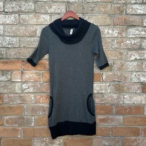 Feathers, size M, black and gray sweater mini dress.